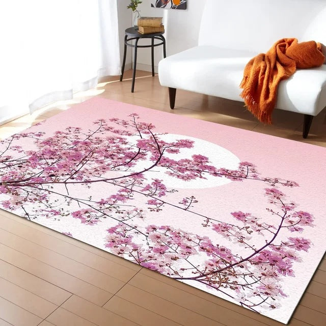 Pastel Cherry Blossom and Crescent Moon Non-Slip Floor Mat