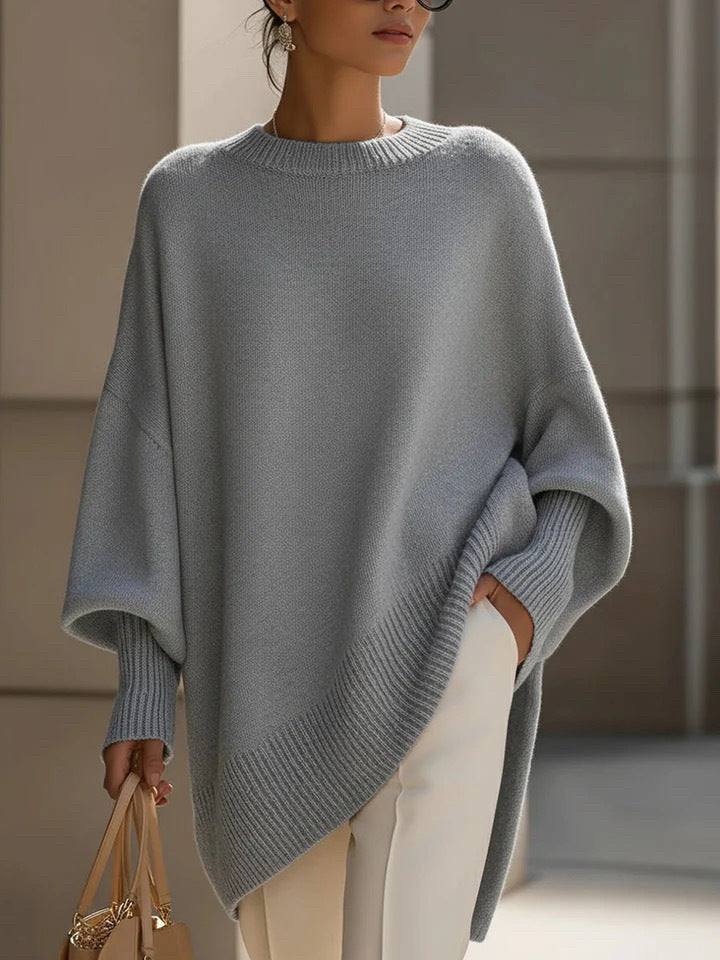 Womens Loose Crew-Neck Knit Sweater - Effortless Style