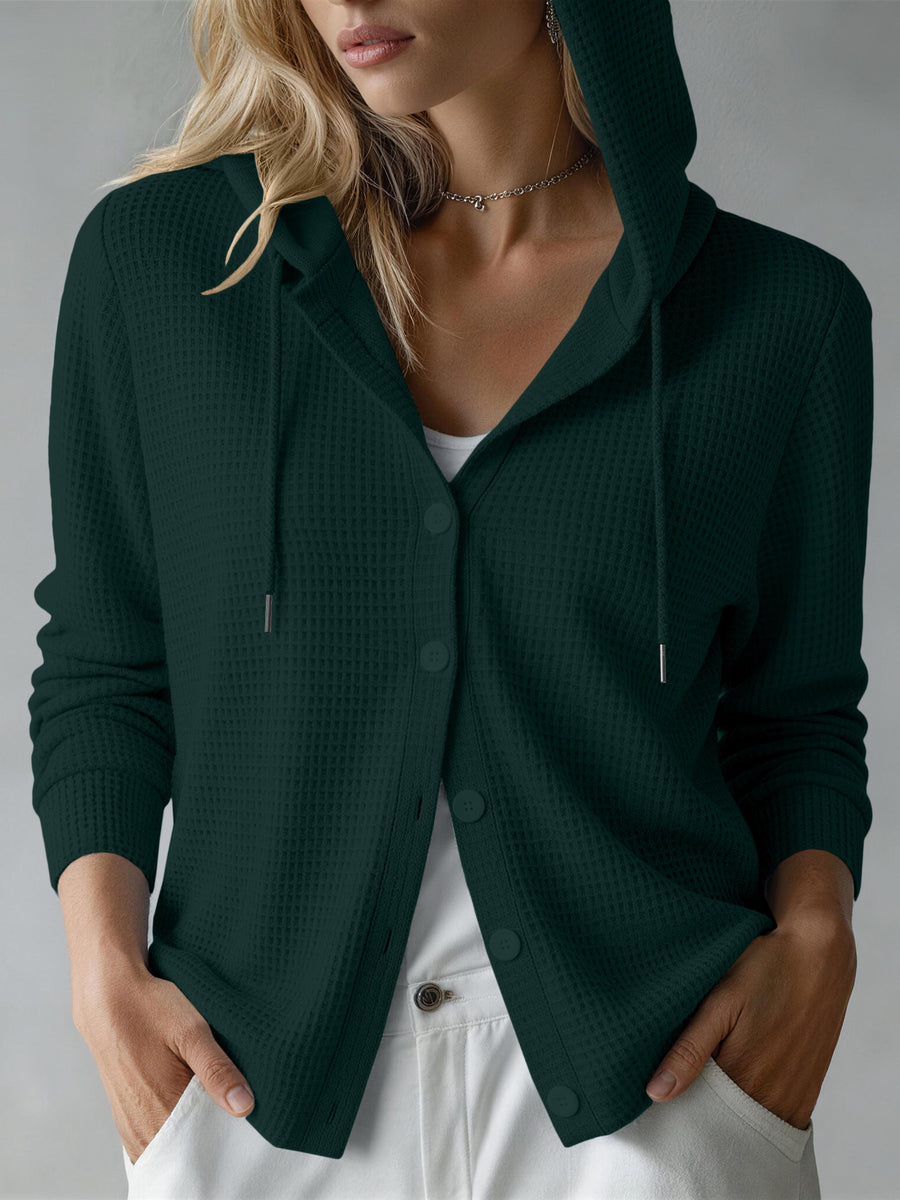 Womens Hooded Long-sleeve Button-up Cardigan for Comfort