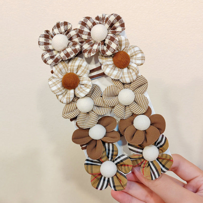 Milk Coffee Color Hair Ties for Girls - Floral Pattern Set