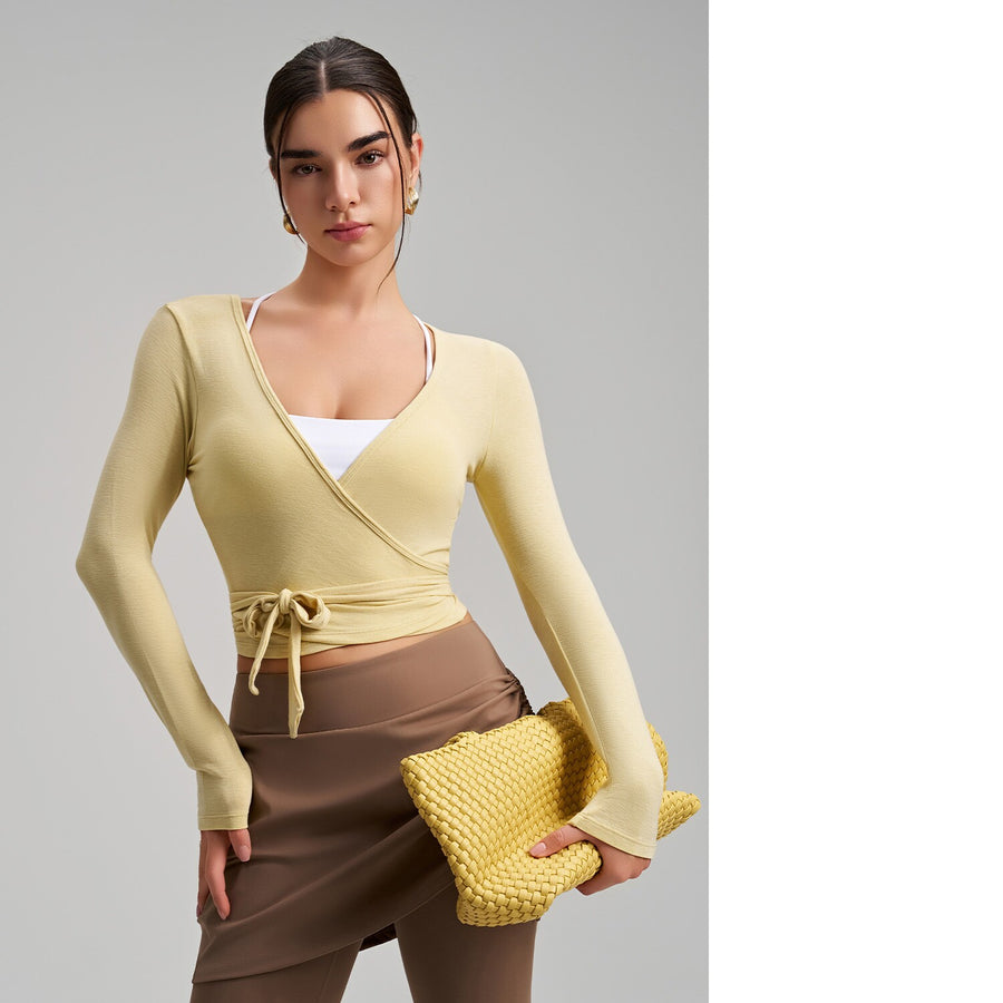 Stylish One-Piece Long-Sleeve Yoga Top with Tie Strap