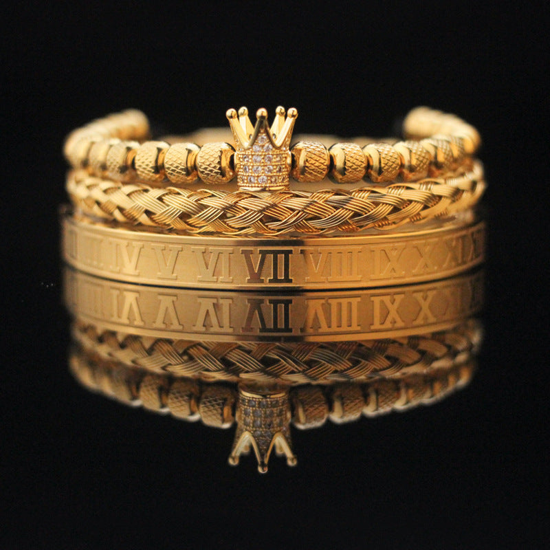 Vintage Copper Zirconium Crown Woven Bracelet Suit