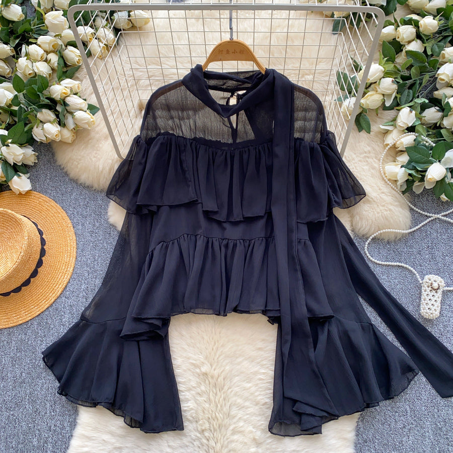 French-style Soft-chic Ruffled Chiffon Blouse for Elegance