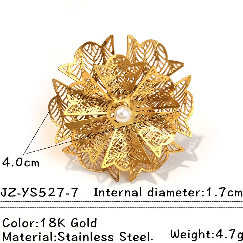 Vintage French-style Natural Stone Stainless Steel Ring