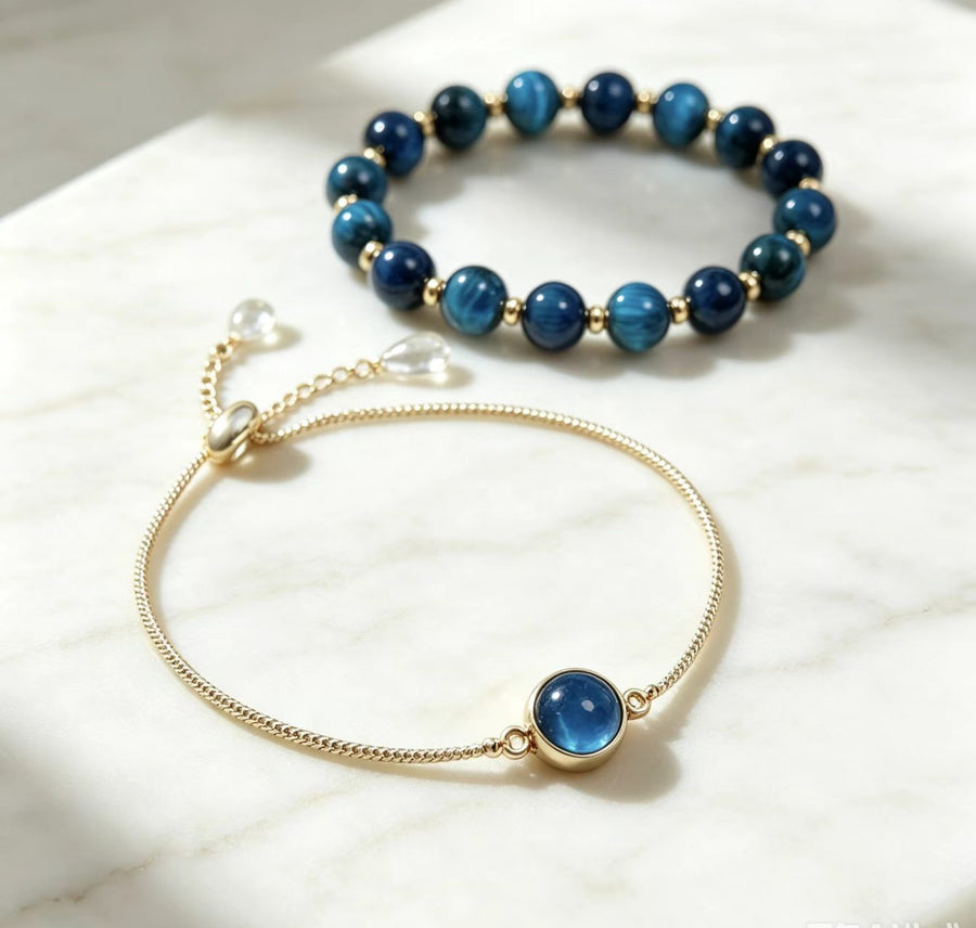 Womens Round Natural Stone and Metal Bracelet for Style