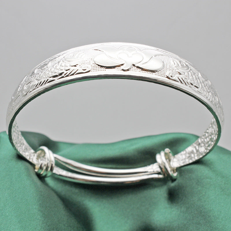Ethnic Style Retro Miao Silver Plated Lucky Word Bracelet