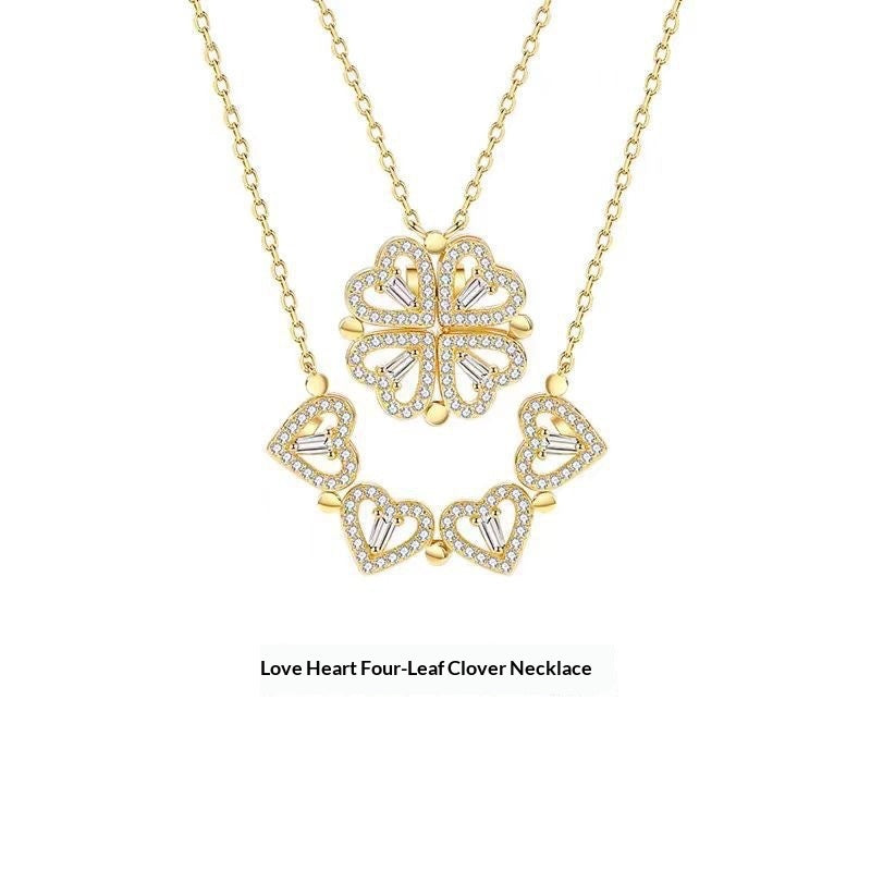 925 Sterling Silver Four-Leaf Clover Necklace - Two Piece Set