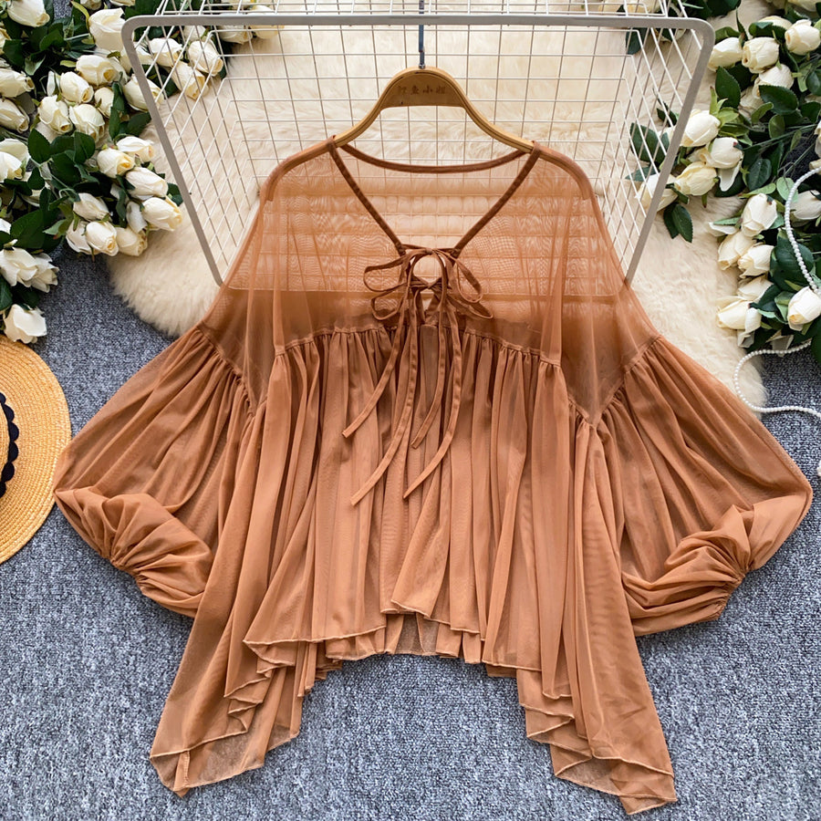 Red Chiffon Blouse - Skin-Friendly & Breathable with Tie Details