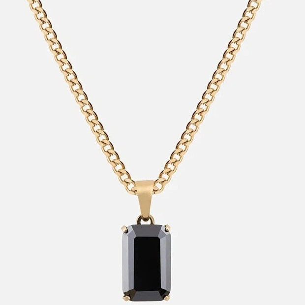 Stylish Titanium Steel Geometric Black Zircon Necklace