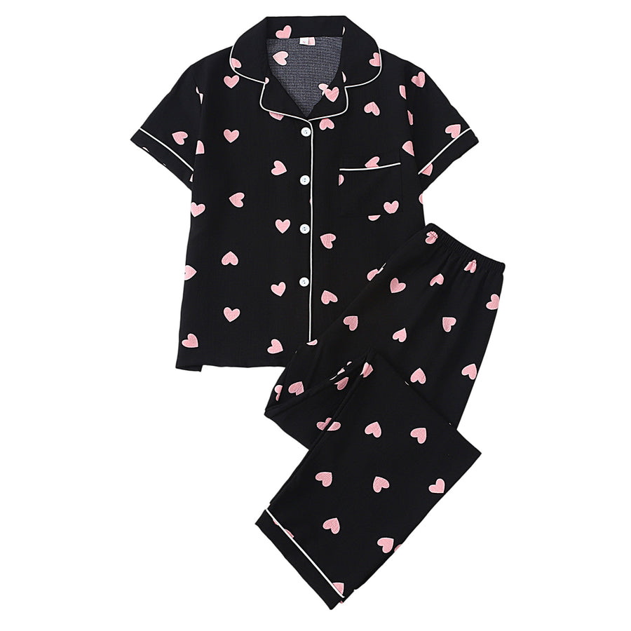 Polka-dot Floral-print Cardigan: Stylish Women's Pajama Set