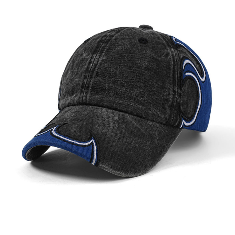 Stylish Color-blocked Flame Embroidery Baseball Cap
