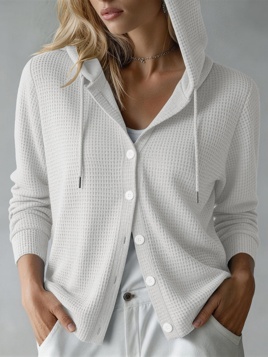 Womens Hooded Long-sleeve Button-up Cardigan for Comfort