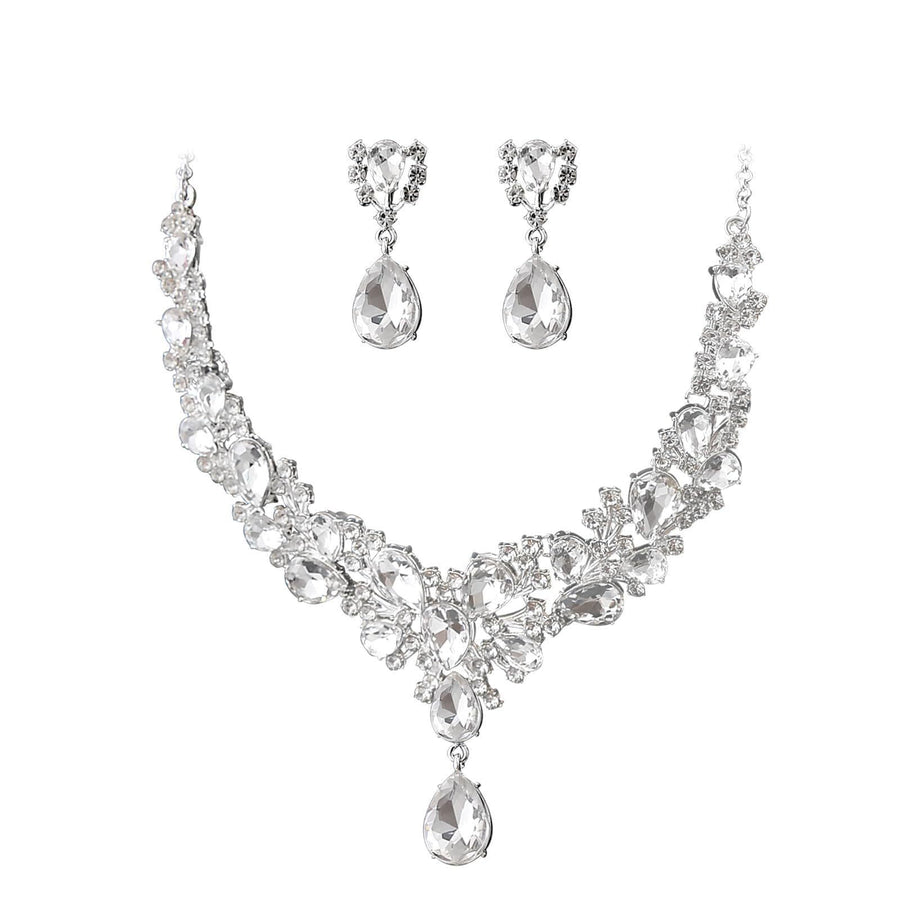 Exaggerated Rhinestone Bridal Necklace & Earring Set for Dress