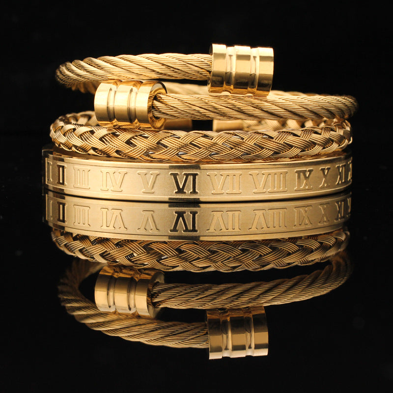 Vintage Copper Zirconium Crown Woven Bracelet Suit