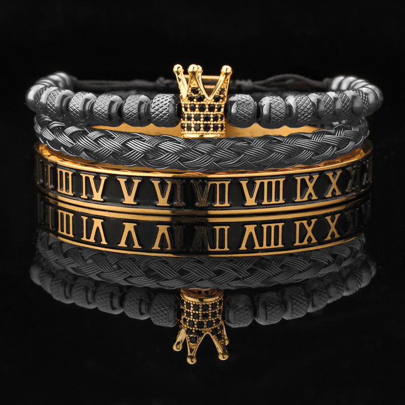 Vintage Copper Zirconium Crown Woven Bracelet Suit
