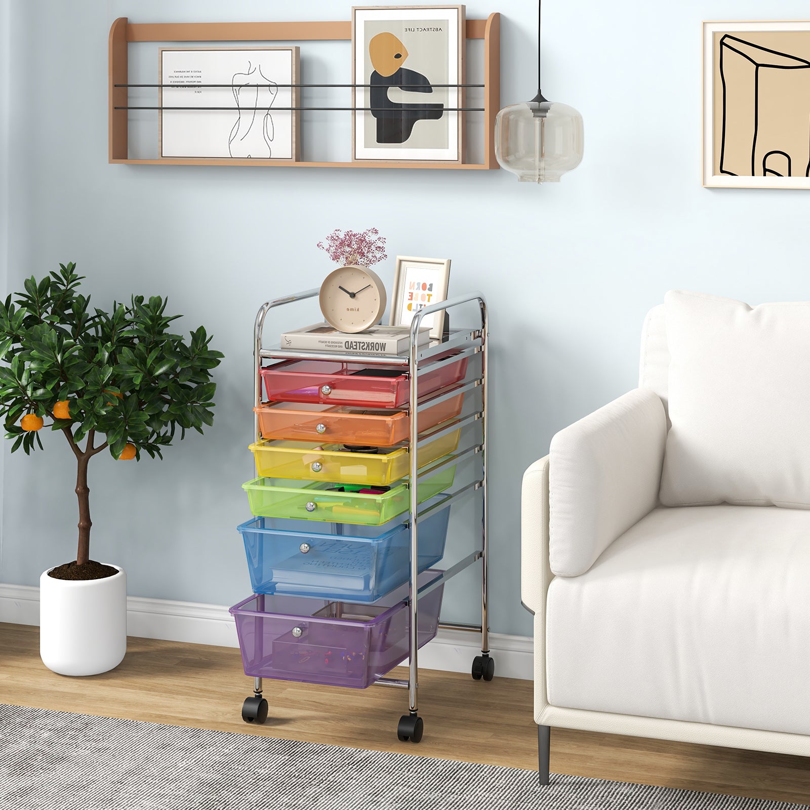 6 Drawers Rolling Storage Cart Organizer - Multicolor Cable Organizer