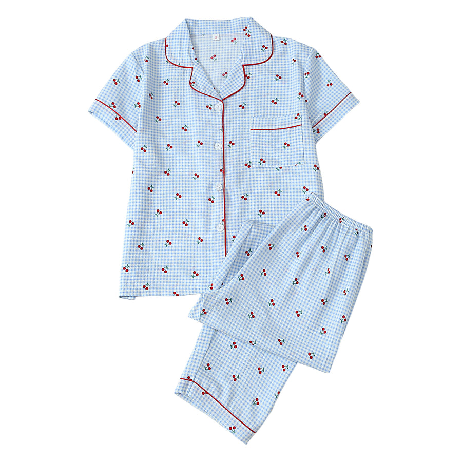 Polka-dot Floral-print Cardigan: Stylish Women's Pajama Set