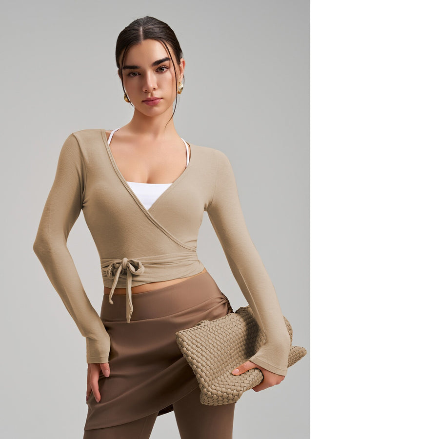 Stylish One-Piece Long-Sleeve Yoga Top with Tie Strap