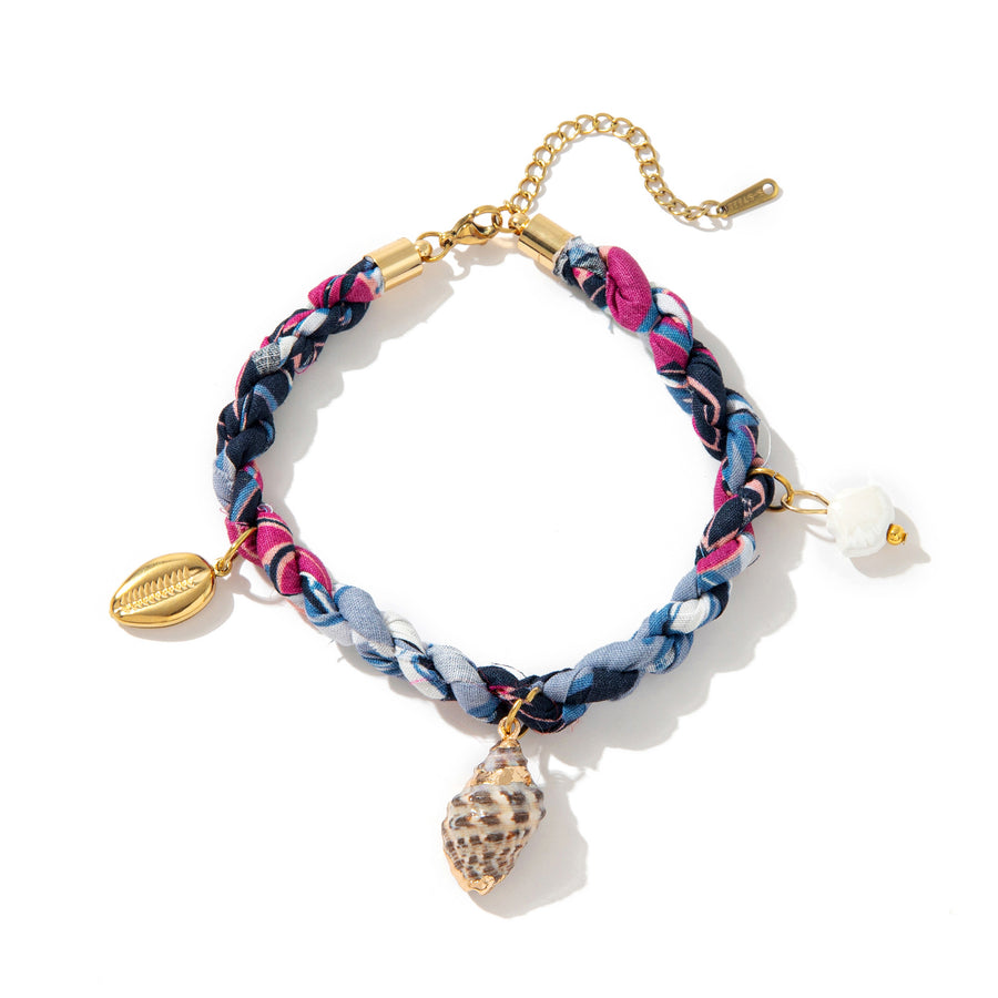 Colored Fabric Fan-shaped Seashell Gold Necklace & Bracelet Set