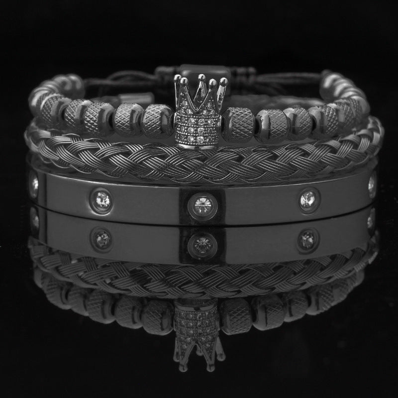Vintage Copper Zirconium Crown Woven Bracelet Suit