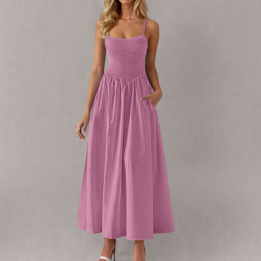 Adjustable-strap Ruffled-straps Pocket Dress for Ladies