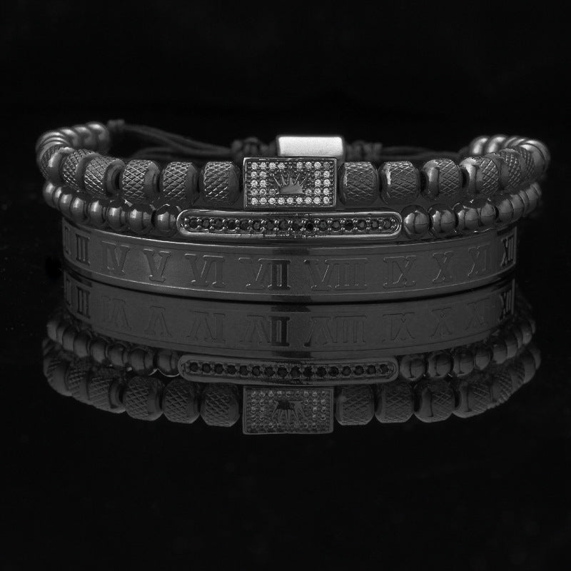 Vintage Copper Zirconium Crown Woven Bracelet Suit