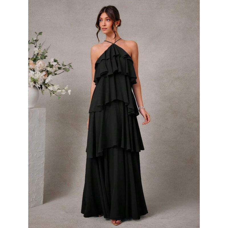 Womens Sexy Halter-Neck Chiffon Dress for Elegant Nights