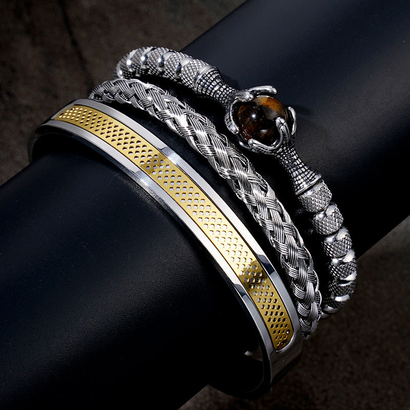 Vintage Copper Zirconium Crown Woven Bracelet Suit