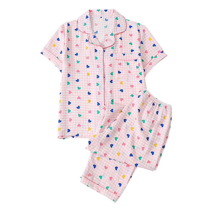Polka-dot Floral-print Cardigan: Stylish Women's Pajama Set