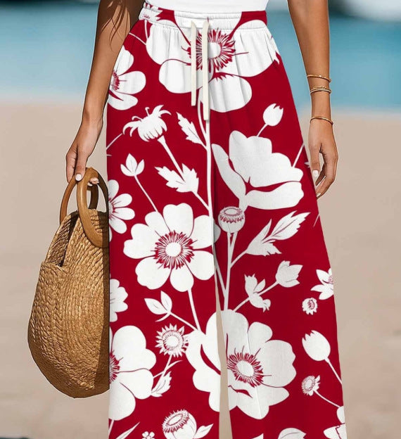 Womens Printed Wide-leg Pants for Casual Dress Style