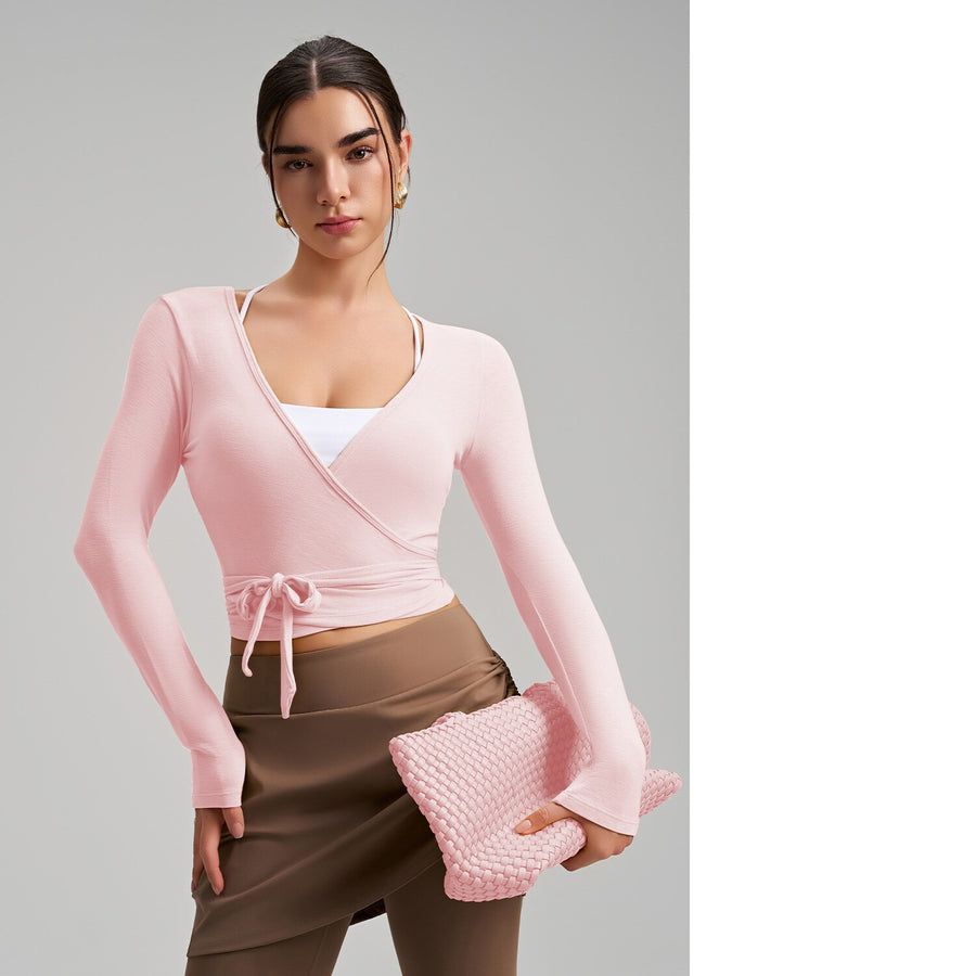 Stylish One-Piece Long-Sleeve Yoga Top with Tie Strap