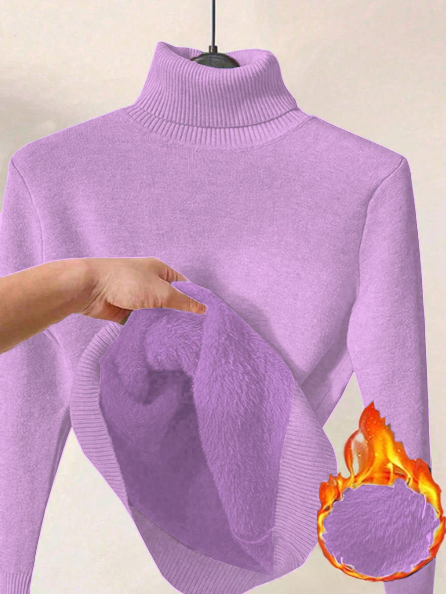 Womens Solid-Color Thermal Turtleneck Sweater Dress