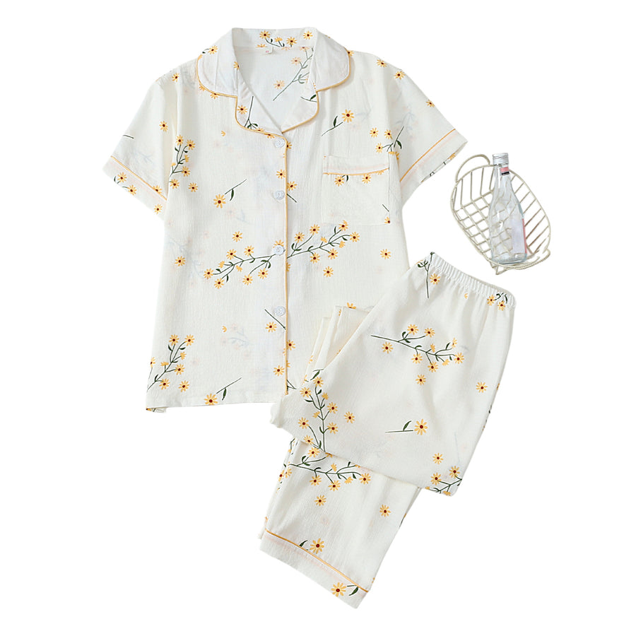 Polka-dot Floral-print Cardigan: Stylish Women's Pajama Set