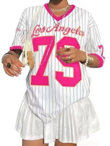 Vintage Letter Print V-Neck Oversized Jersey Shirt