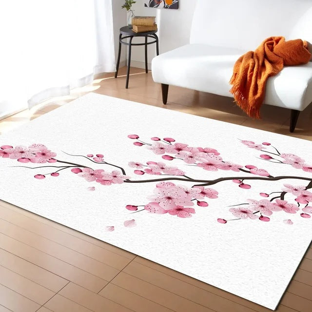Pastel Cherry Blossom and Crescent Moon Non-Slip Floor Mat