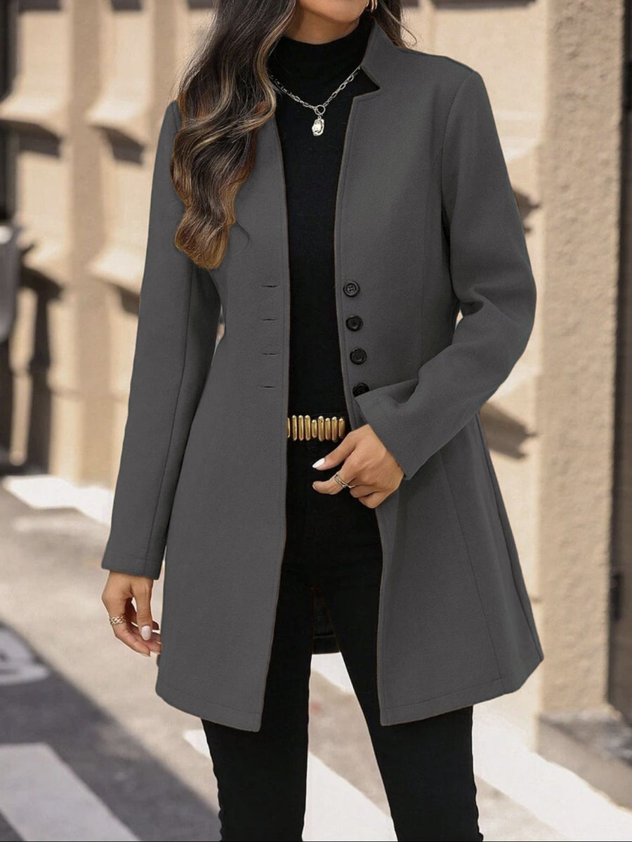 Elegant Wool Stand-Collar Trench Coat for Women