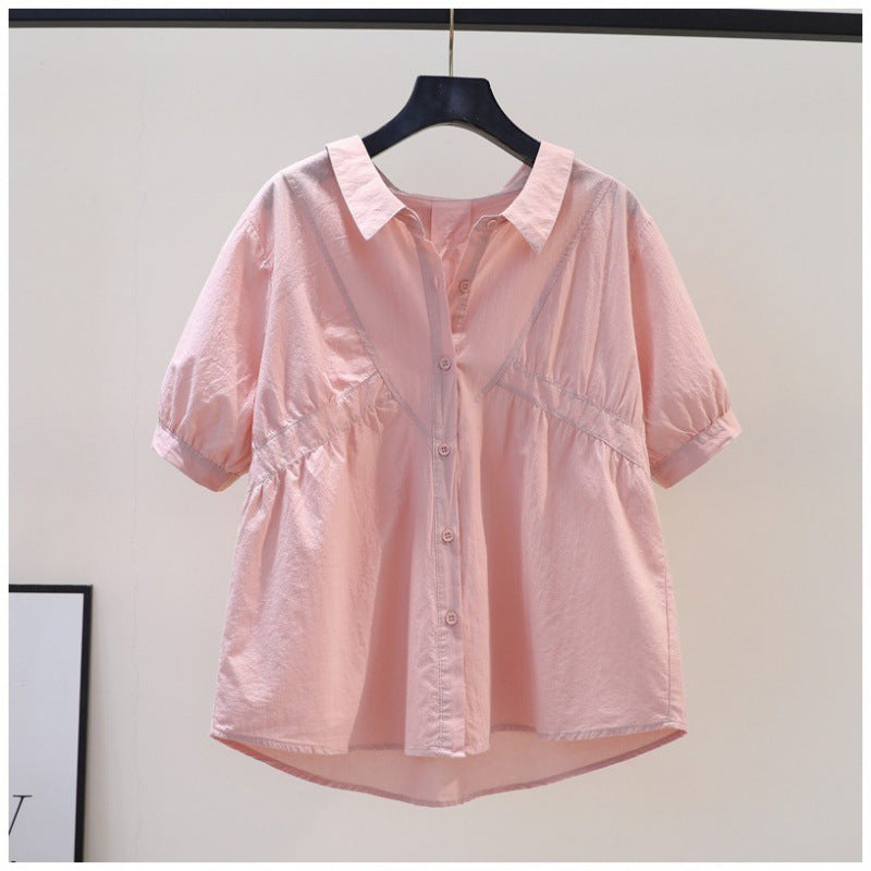 Womens Fashionable Loose-fit Plus-size Puff-sleeve Blouse
