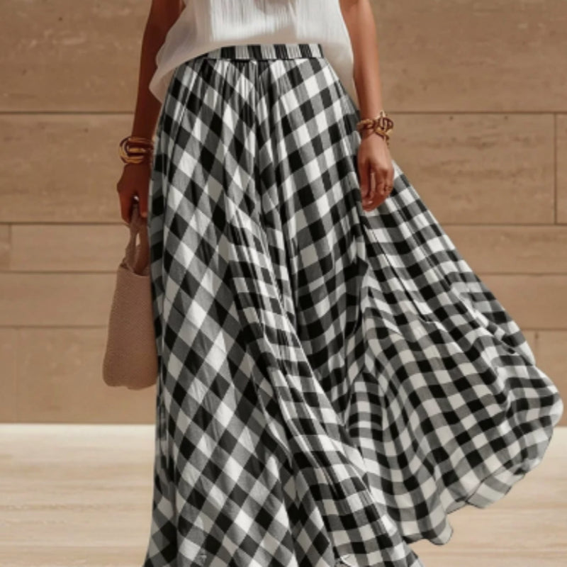 Retro Plaid Versatile Beach Midi Skirt for Trendy Waves