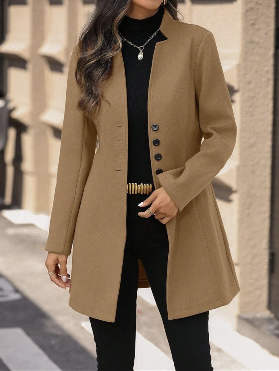 Elegant Wool Stand-Collar Trench Coat for Women
