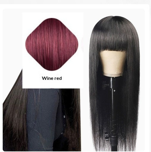 Women's Long Straight Synthetic Wig with Bangs - Heat Resistant