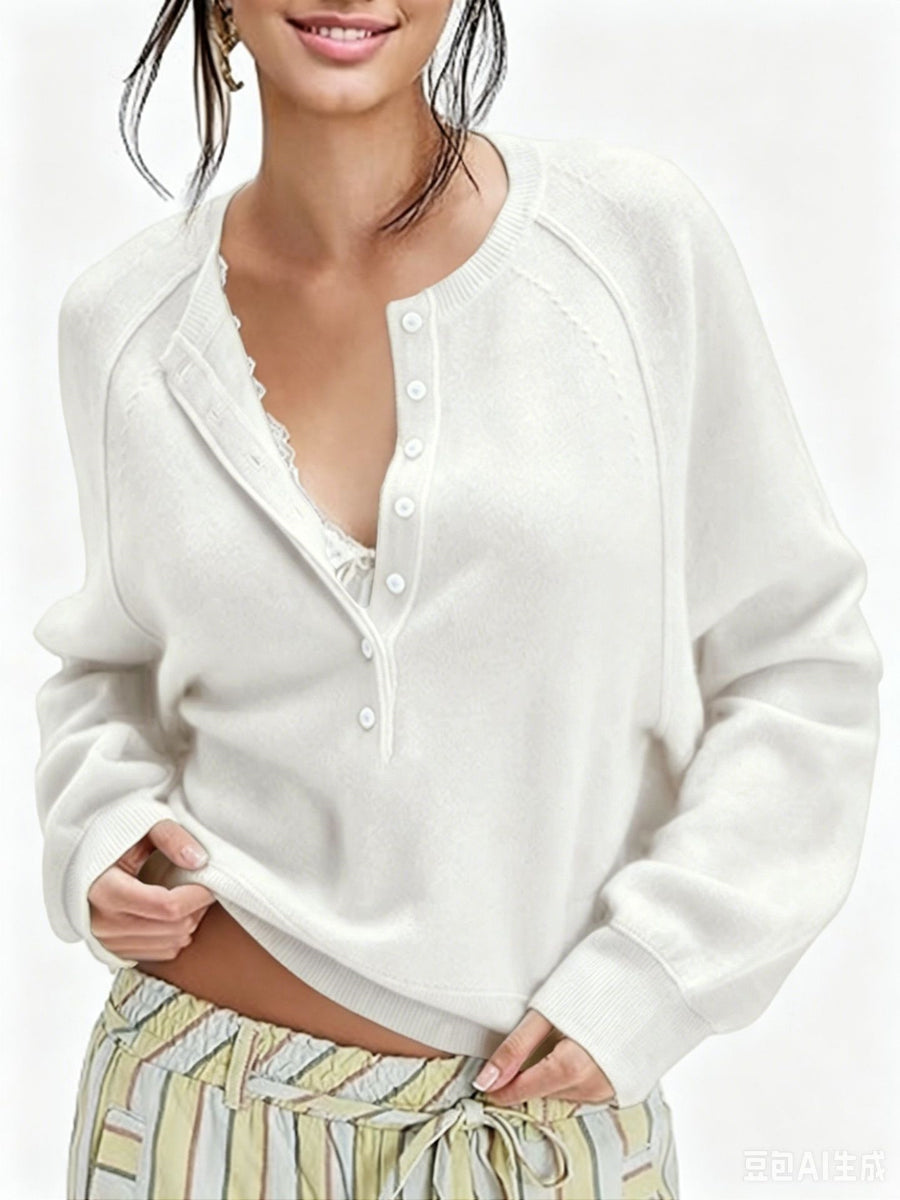 Womens Button-front Half-placket Sweater Top for Cozy Style