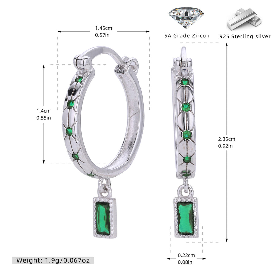 Sterling Silver Square Diamond Inlaid Earrings - Fashionable Minimalist