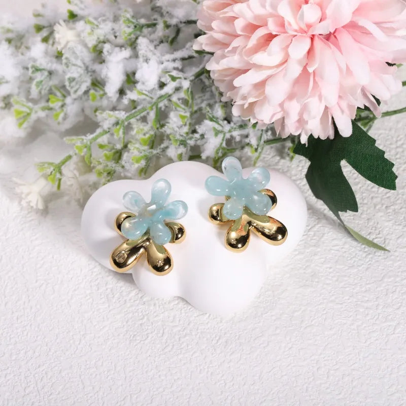 Stainless Steel Resin Tea Rose Earrings - Elegant Fashion Accessory
