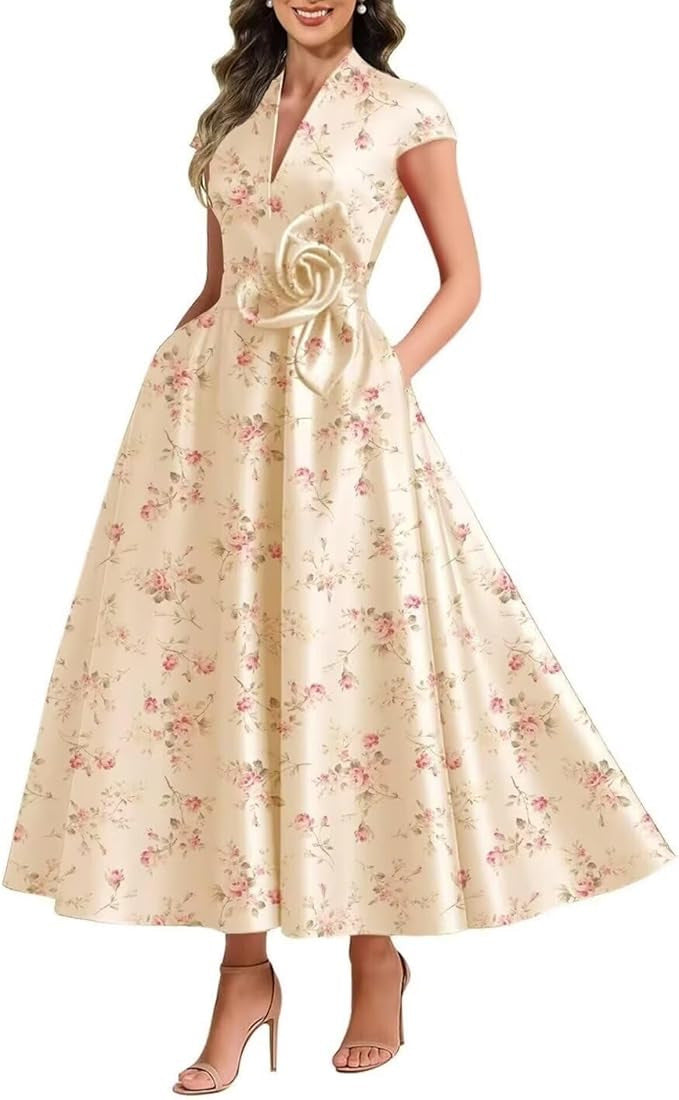 Satin Three-Dimensional Flower Dress for Women - Elegant Style