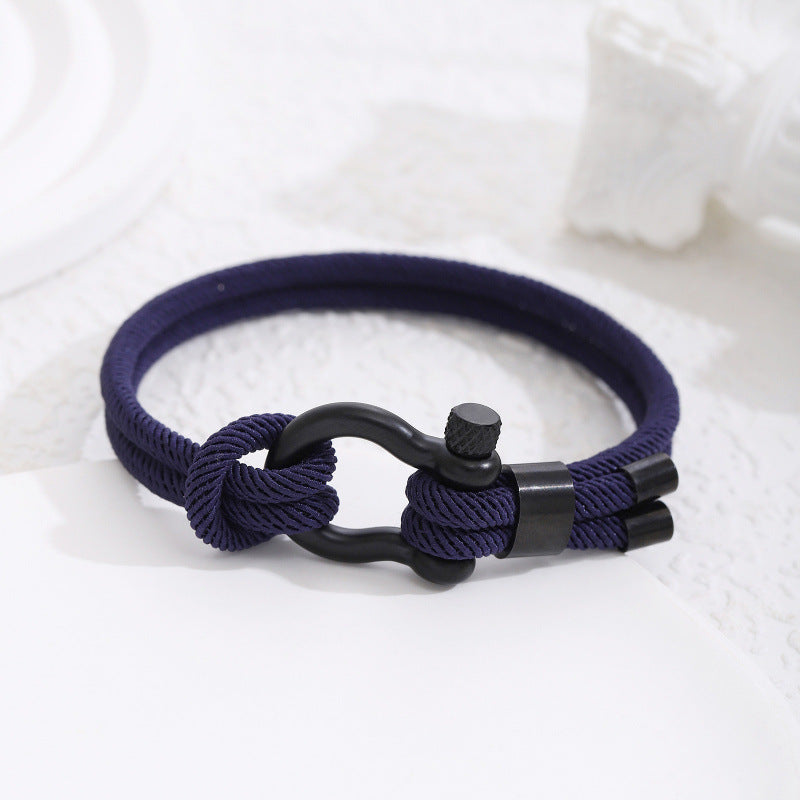 Stainless Steel Horseshoe Buckle Bracelet with Adjustable Milanese Loop