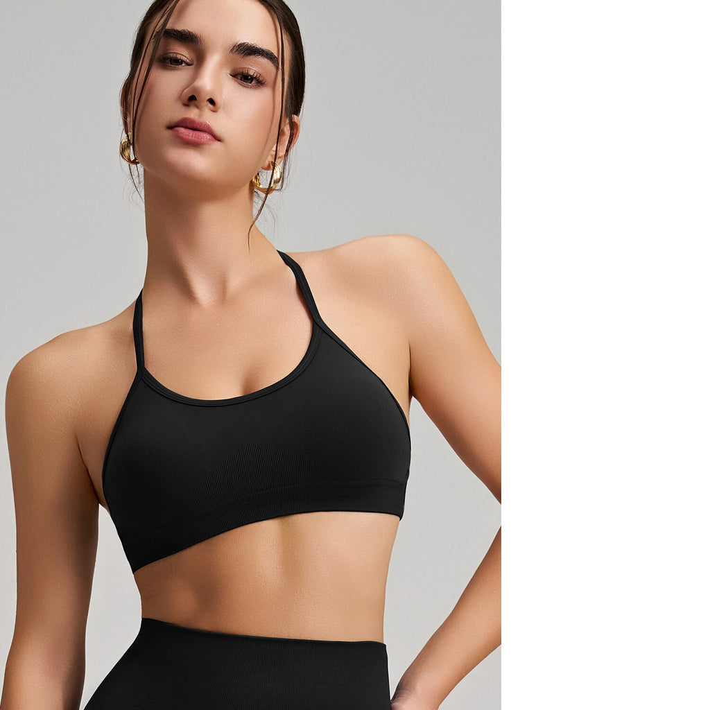 Women's Seamless Thin Strap Cross Back Yoga Outfit Set