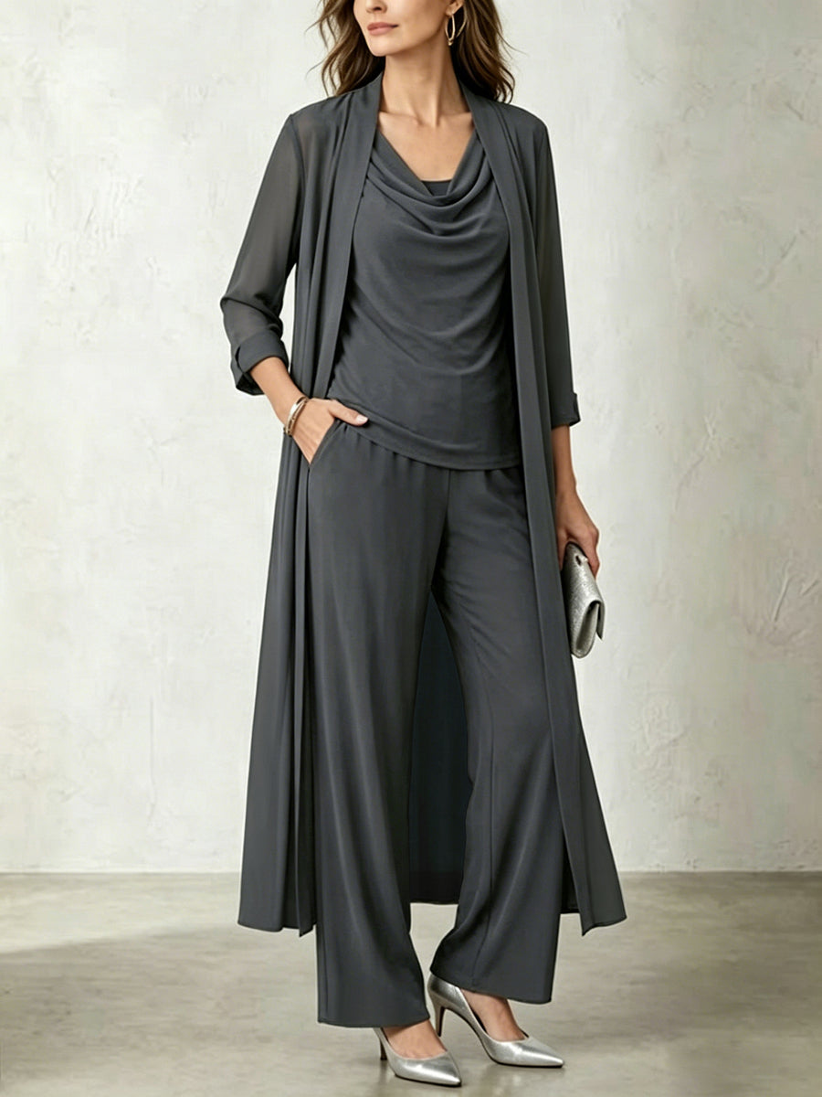 Womens Long Cardigan Jacket And Pants Three-piece Set