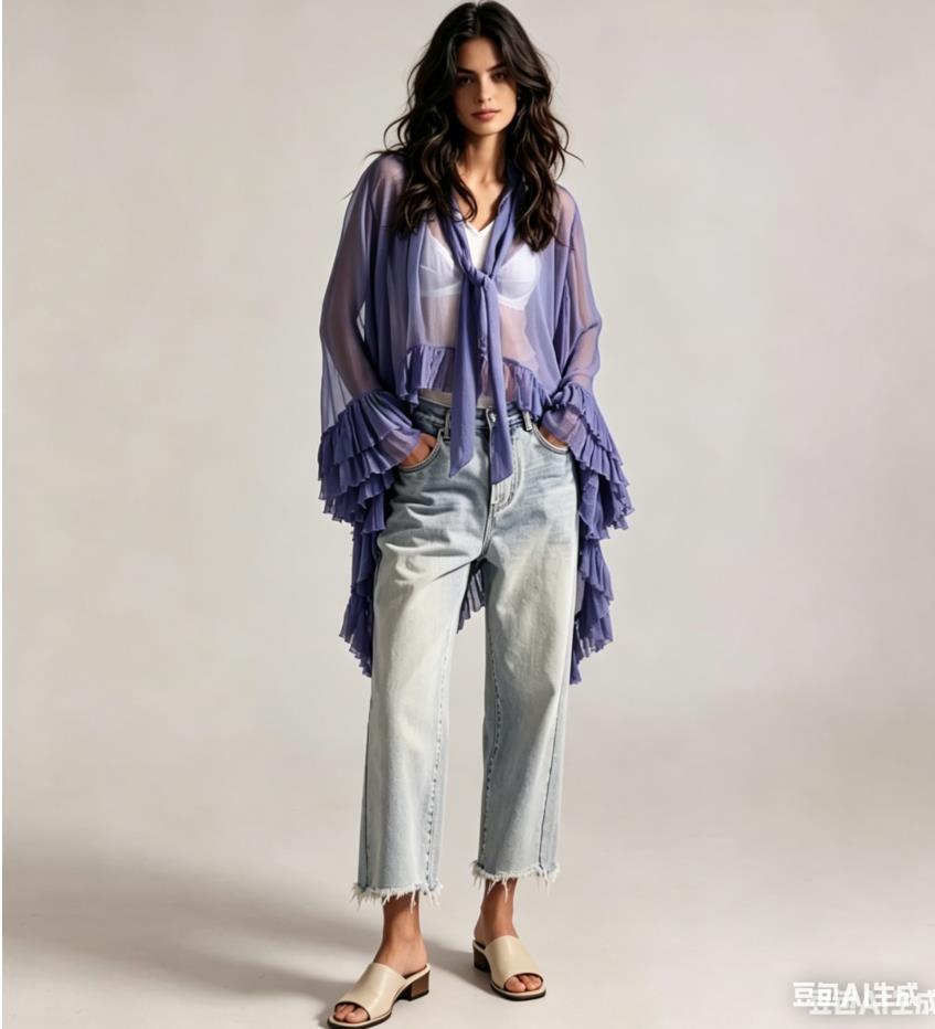 Puff-sleeve Designer-style French Lace-up Blouse
