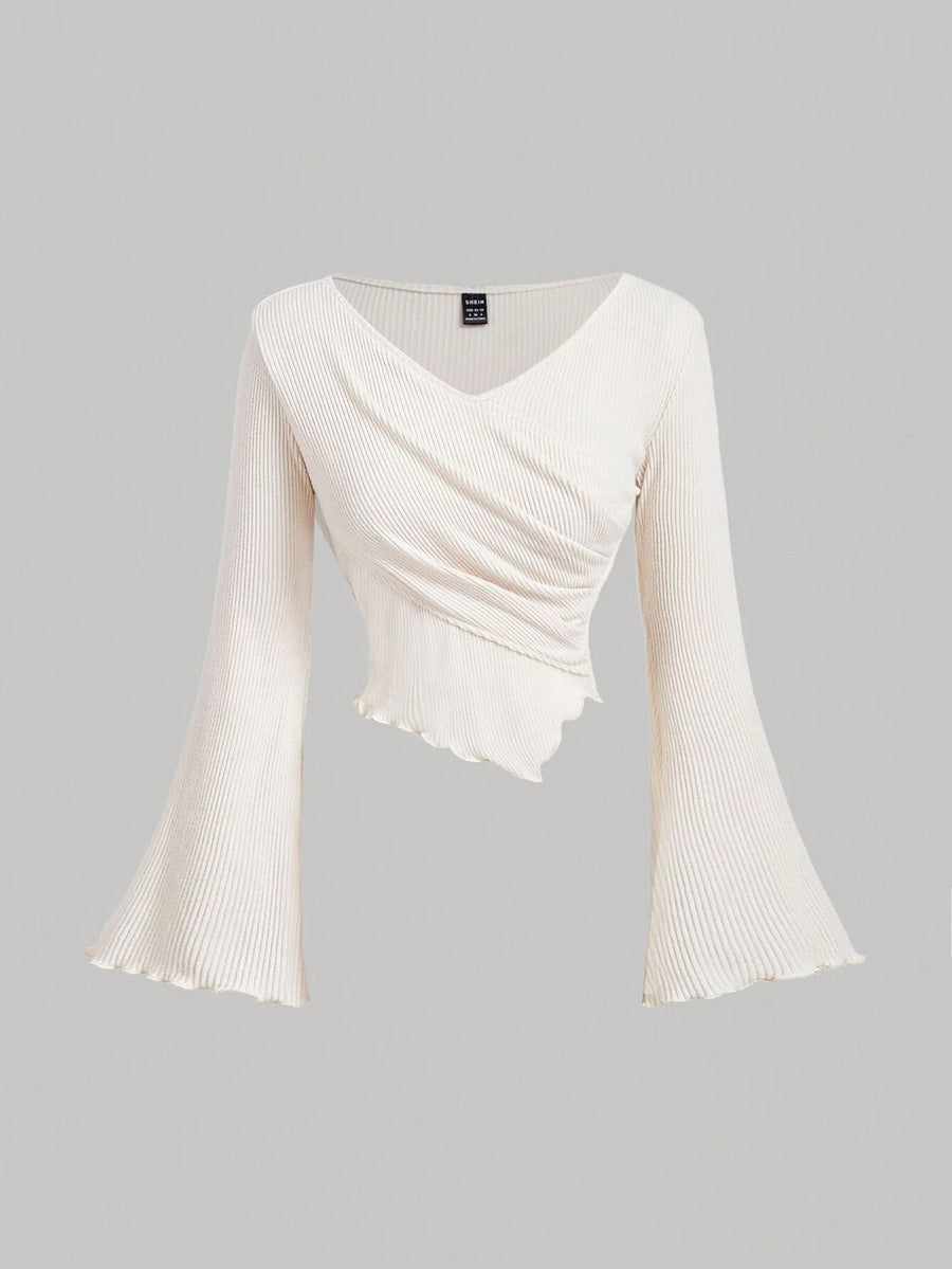Womens Irregular One-Shoulder Cashmere T-Shirt