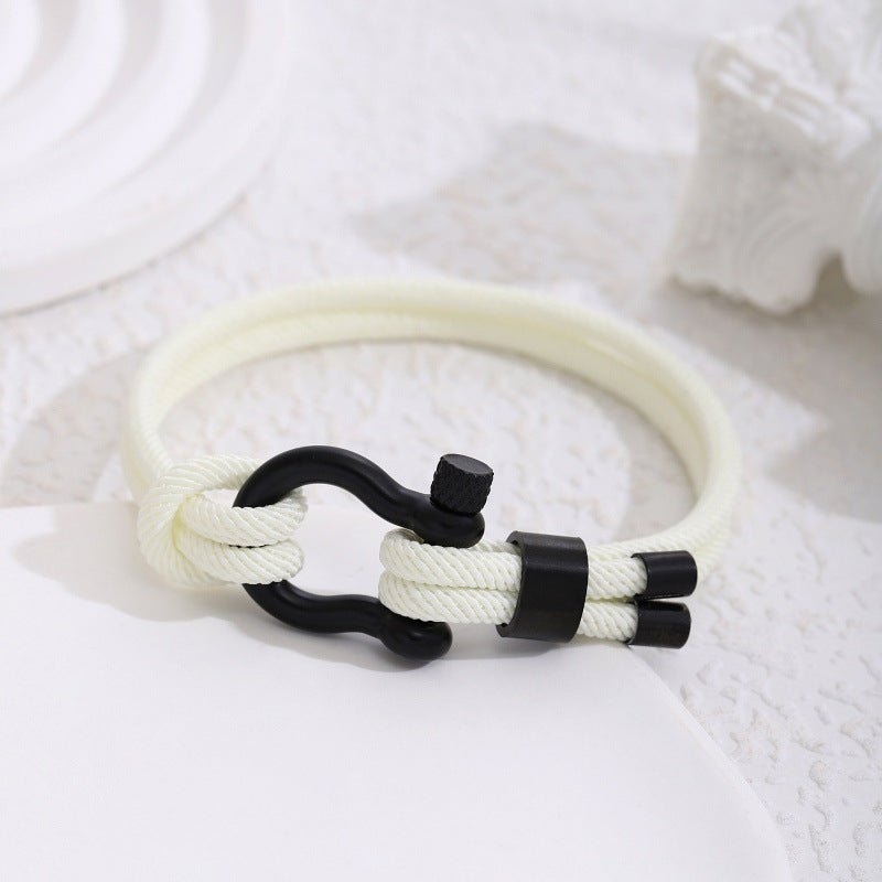 Stainless Steel Horseshoe Buckle Bracelet with Adjustable Milanese Loop